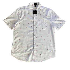 Magaschoni White and Pink Casual Button Down Shirt
